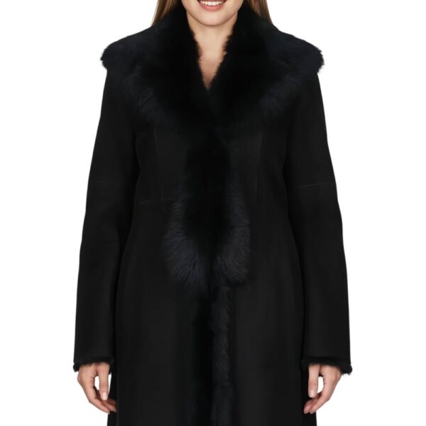 Infinity Leather Women's Genuine Toscana Sheep Suede Leather Trench Coat - Celeste in Black | Size: 14