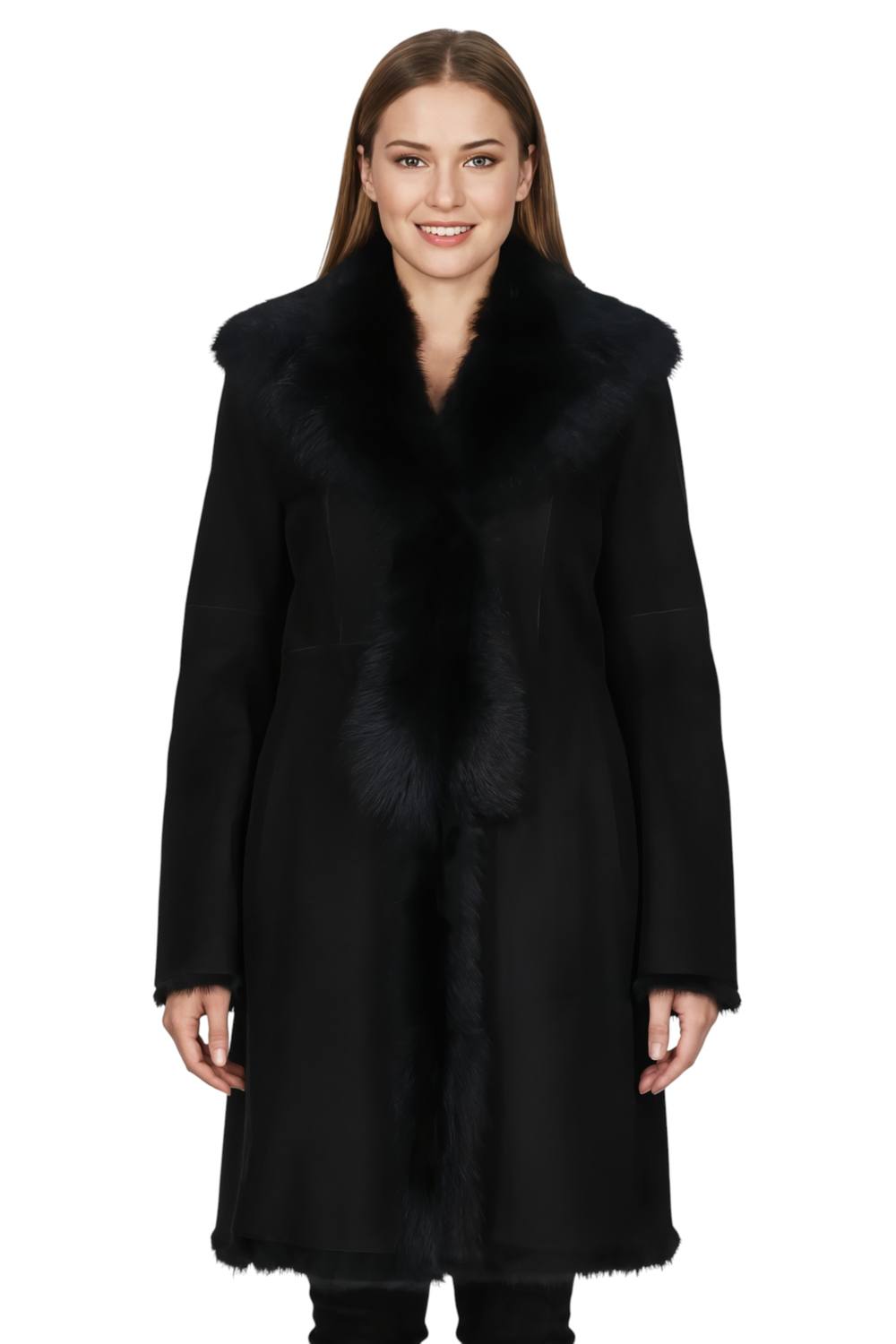 Infinity Leather Women's Genuine Toscana Sheep Suede Leather Trench Coat - Celeste in Black | Size: 14