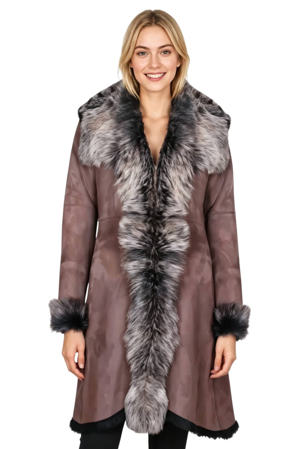 Infinity Leather Women's Genuine Toscana Sheep Suede Leather Trench Coat - Celeste in Dark Mauve | Size: 10
