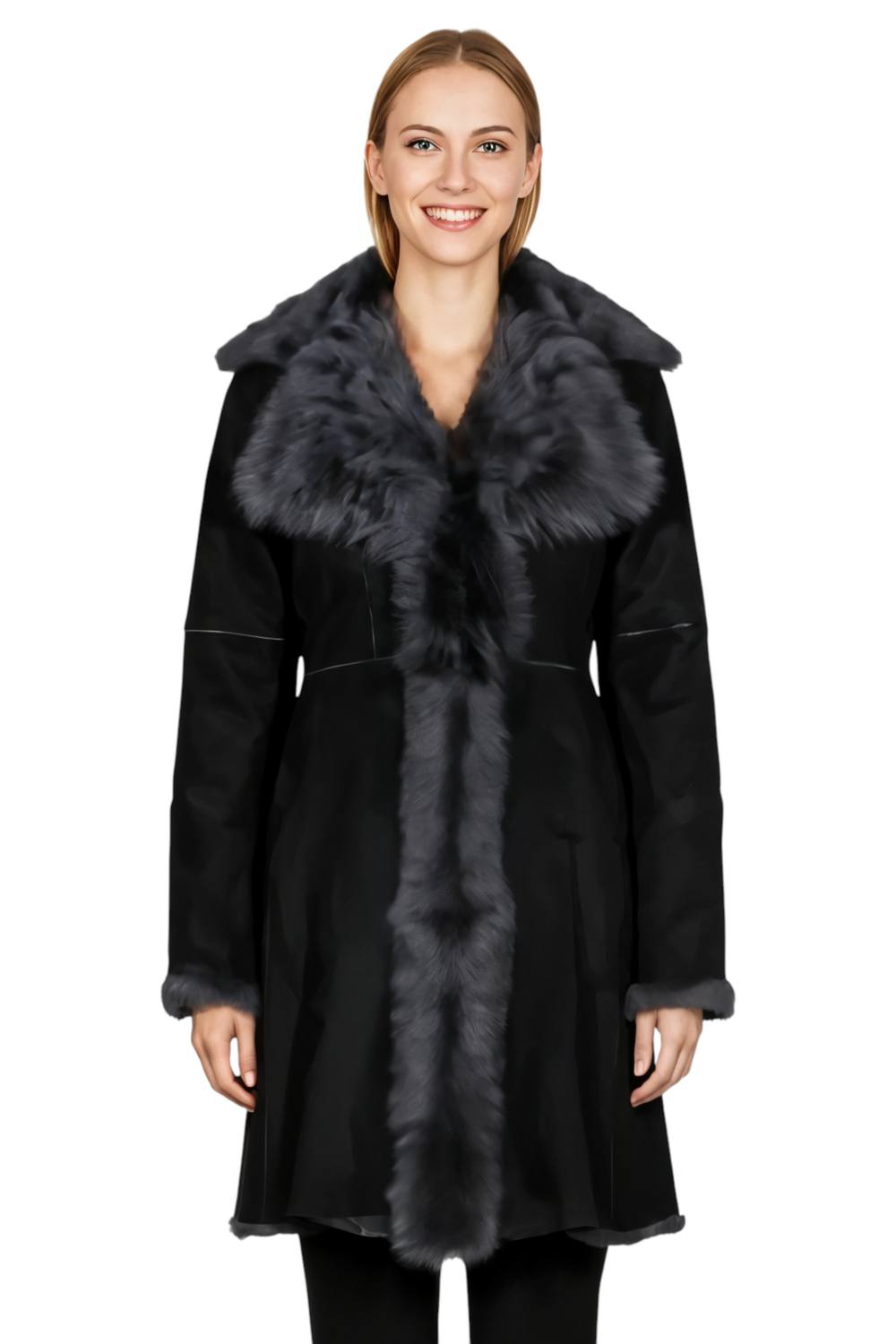 Infinity Leather Women's Genuine Toscana Sheep Suede Leather Trench Coat - Celeste in Dark Grey | Size: 12