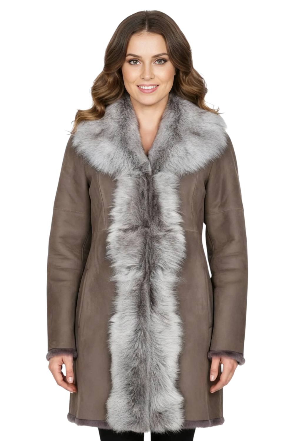 Infinity Leather Women's Genuine Toscana Sheep Suede Leather Trench Coat - Celeste in Taupe | Size: 8