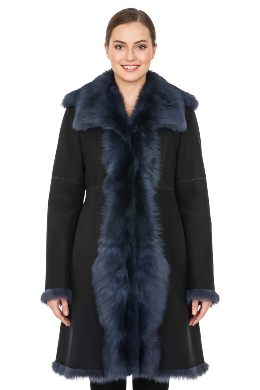 Infinity Leather Women's Genuine Toscana Sheep Suede Leather Trench Coat - Celeste in Navy | Size: 8