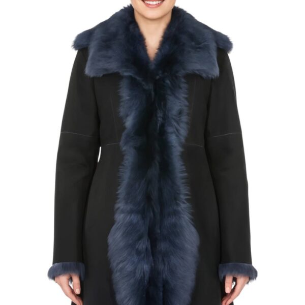 Infinity Leather Women's Genuine Toscana Sheep Suede Leather Trench Coat - Celeste in Navy | Size: 16