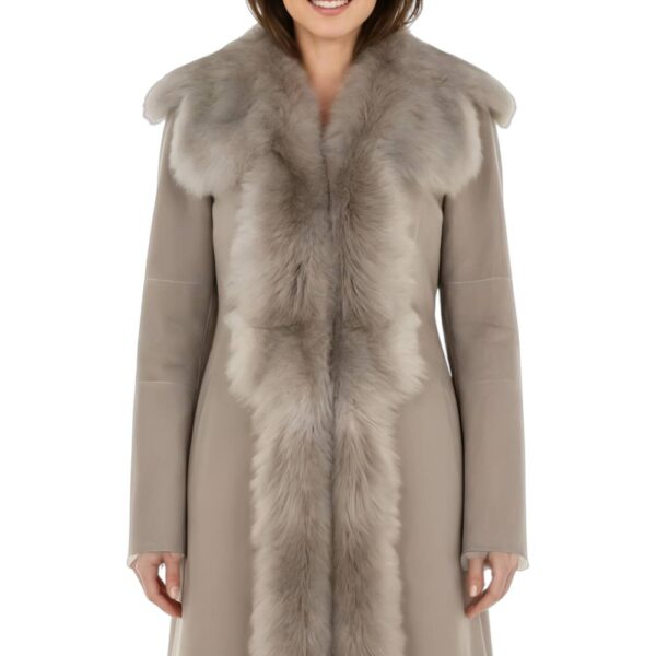 Infinity Leather Women's Genuine Toscana Sheep Suede Leather Trench Coat - Celeste in Light Grey | Size: 8