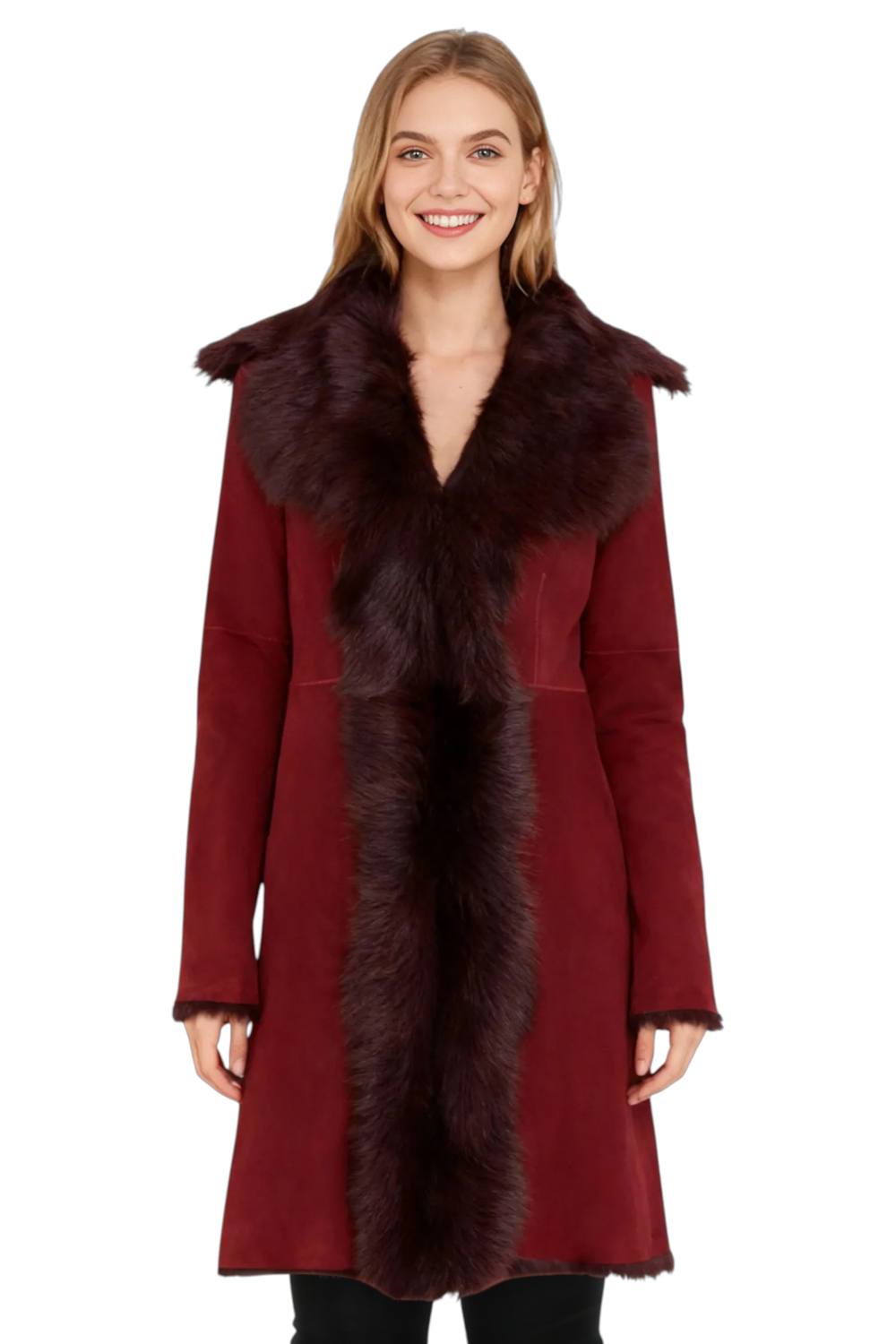 Infinity Leather Women's Genuine Toscana Sheep Suede Leather Trench Coat - Celeste in Burgundy | Size: 10