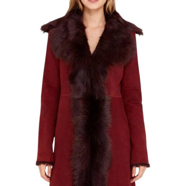 Infinity Leather Women's Genuine Toscana Sheep Suede Leather Trench Coat - Celeste in Burgundy | Size: 20