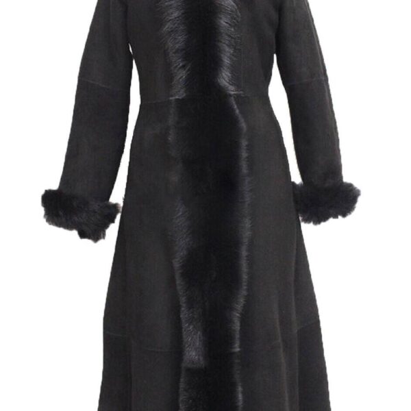 Infinity Leather Women's Suede Toscana Sheepskin Trench Coat-Rushden in Black | Size: 14