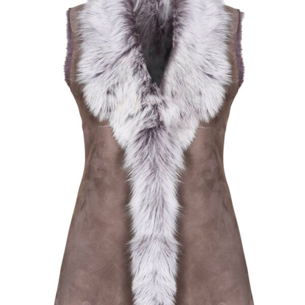 Infinity Leather Women's Toscana Sheepskin Long Gilet-Sorocaba in Taupe | Size: 20