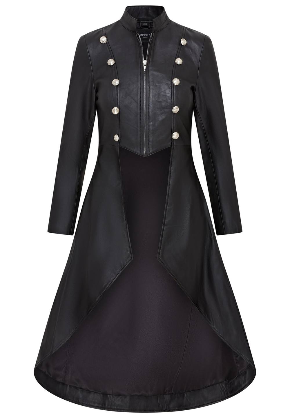 Infinity Leather Women's Gothic Full Length Edwardian Leather Coat - Atlanta in Black | Size: 8