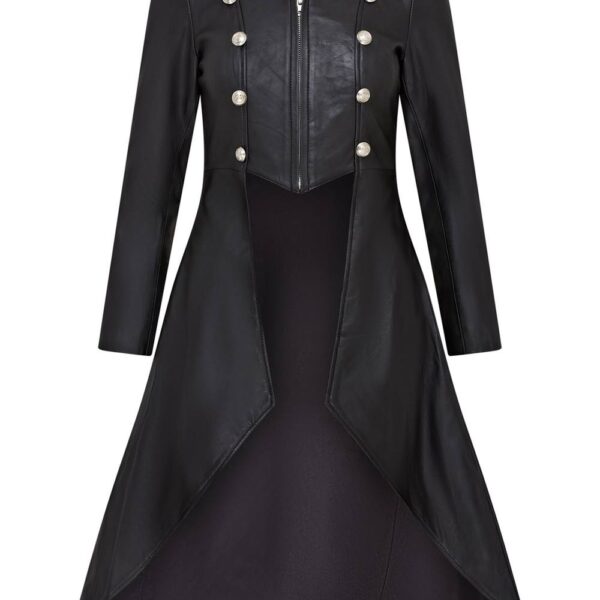 Infinity Leather Women's Gothic Full Length Edwardian Leather Coat - Atlanta in Black | Size: 14