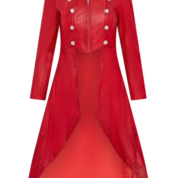 Infinity Leather Women's Gothic Full Length Edwardian Leather Coat - Atlanta in Red | Size: 22