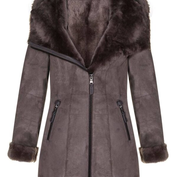 Infinity Leather Women's Merino Sheepskin Hooded Coat-Ryde in Taupe | Size: 18