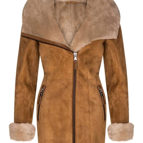 Infinity Leather Women's Merino Sheepskin Hooded Coat-Ryde in Light Tan | Size: 18