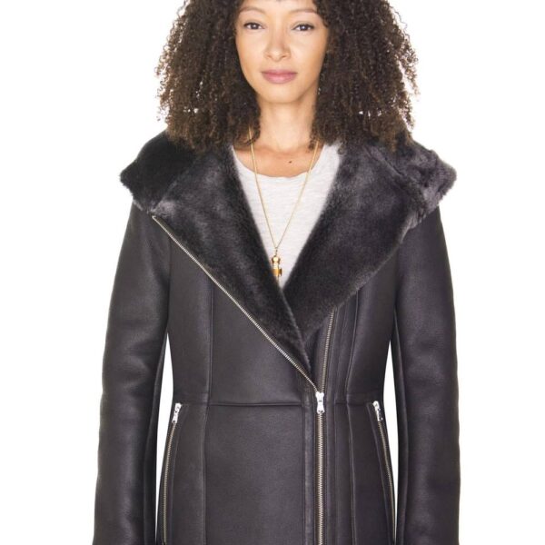Infinity Leather Women's Hooded Merino Sheepskin Jacket-Rothwell in Black | Size: 8