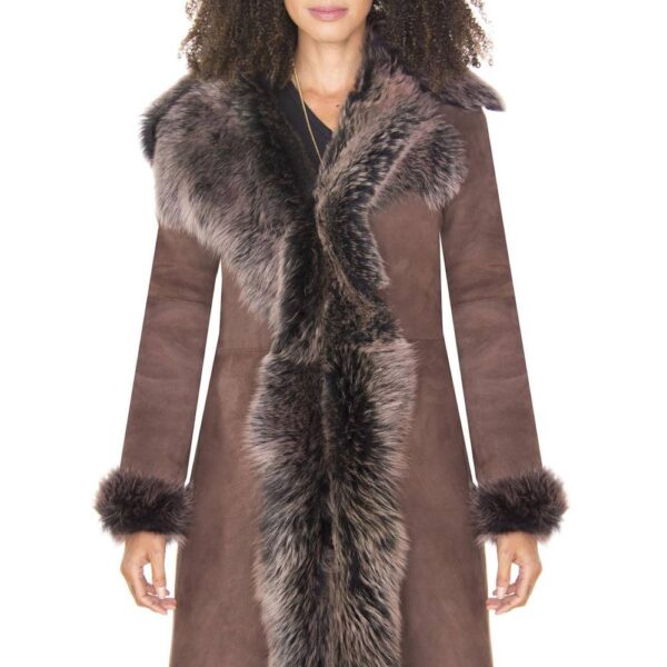 Infinity Leather Women's Toscana Sheepskin Suede Trench Coat-Rochester in Dark Brown | Size: 18