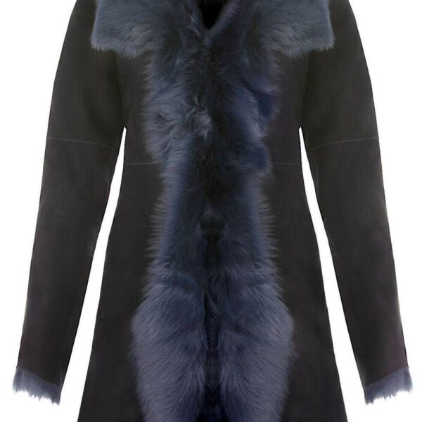 Infinity Leather Women's Toscana Sheepskin Suede Trench Coat-Rochester in Navy | Size: 8