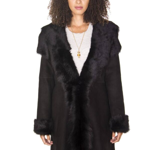 Infinity Leather Women's Toscana Sheepskin Suede Trench Coat-Rochester in Black | Size: 16