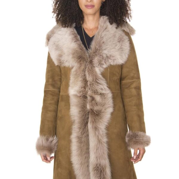 Infinity Leather Women's Toscana Sheepskin Suede Trench Coat-Rochester in Light Tan | Size: 18