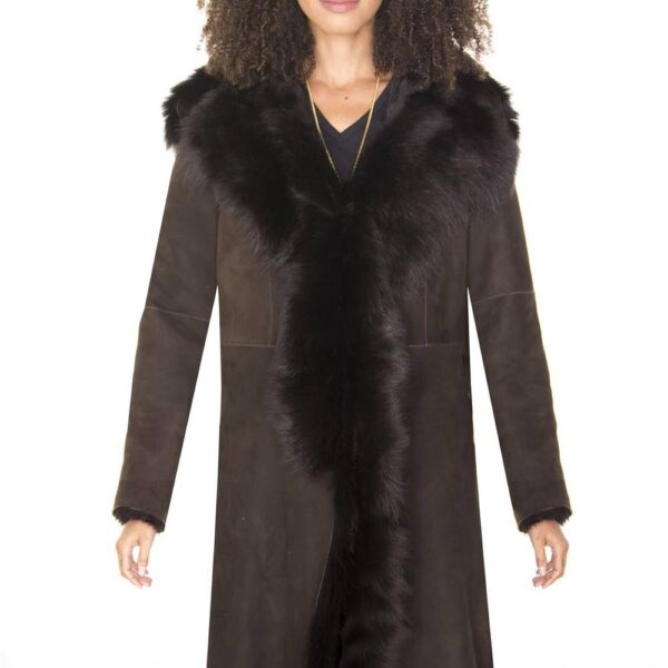 Infinity Leather Women's Toscana Sheepskin Suede Trench Coat-Rochester in Brown | Size: 8