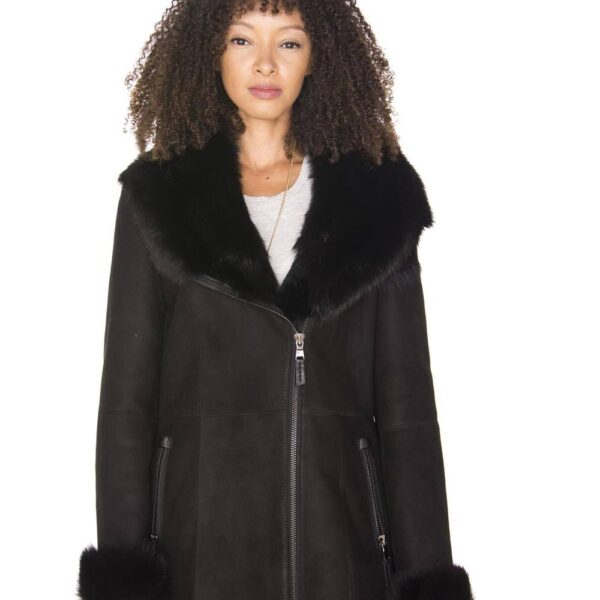 Infinity Leather Women's Suede Merino Sheepskin Coat-Ringwood in Black | Size: 16