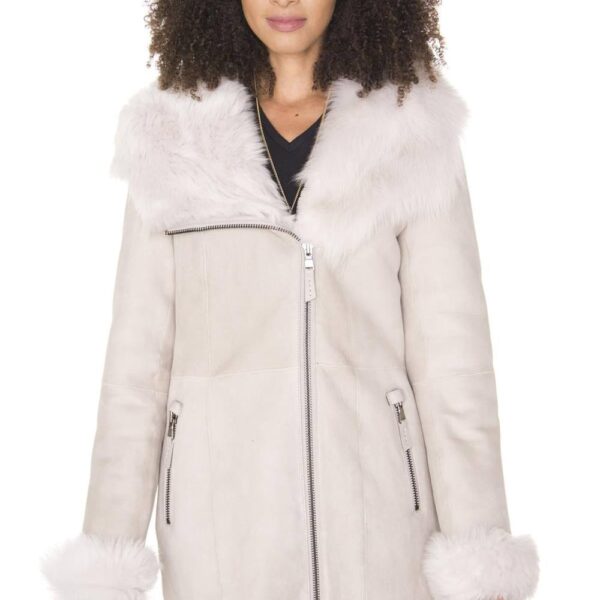 Infinity Leather Women's Suede Merino Sheepskin Coat-Ringwood in Grey | Size: 22