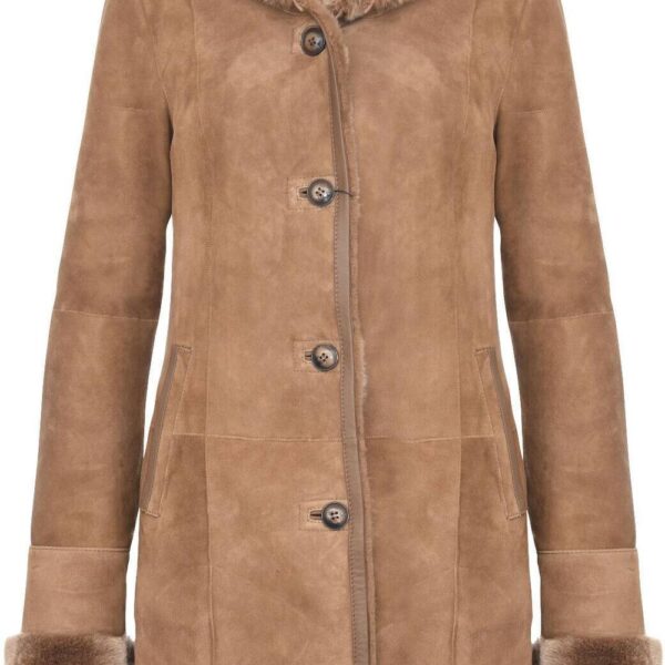 Infinity Leather Women's Suede Merino Sheepskin Parka Coat-Richmond in Light Tan | Size: 12