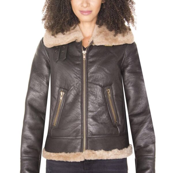 Infinity Leather Women's B3 Sheepskin Leather Flying Jacket-Portland in Brown | Size: 16
