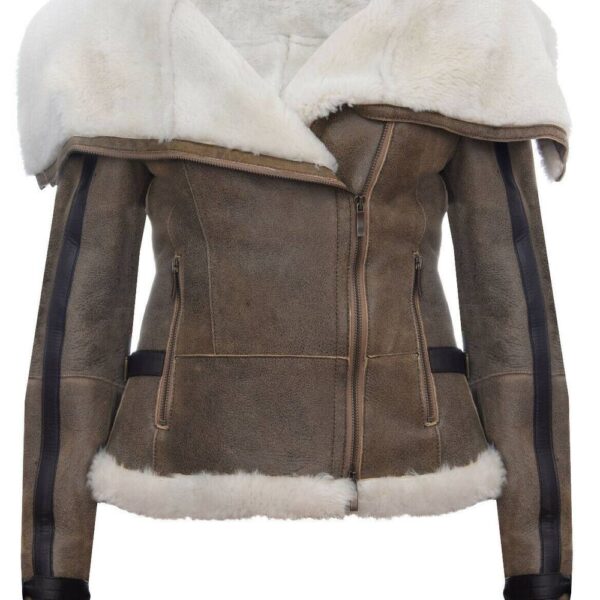 Infinity Leather Women's Merino Sheepskin Aviator Leather Jacket-Petworth in Light Tan | Size: 8