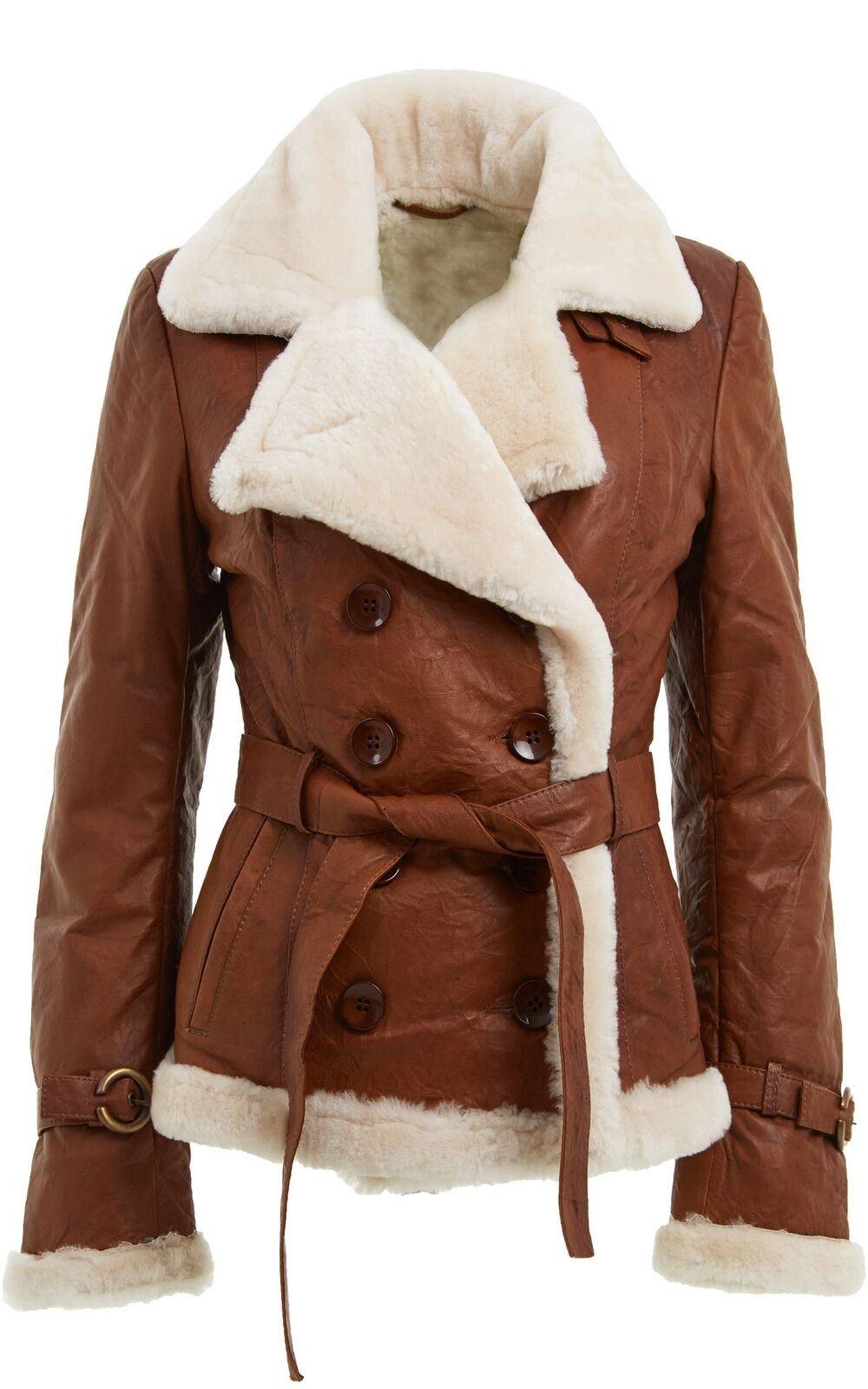 Infinity Leather Women's Double Breasted Sheepskin Aviator Jacket-Petersfield in Light Tan | Size: 8