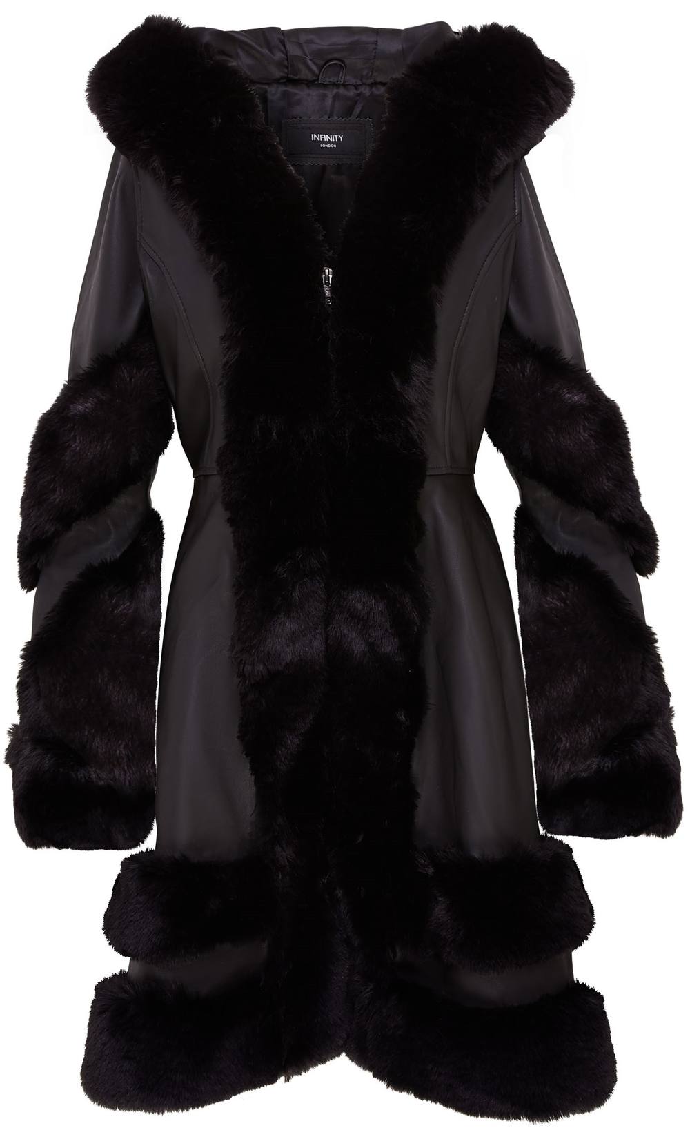 Infinity Leather Women's Flared Leather Hooded Cape Coat With Fur - Mandal in Black | Size: XS