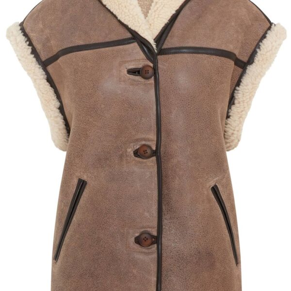Infinity Leather Women's Aviator Shearling Leather Gilet - Chevak in Brown | Size: 3XL