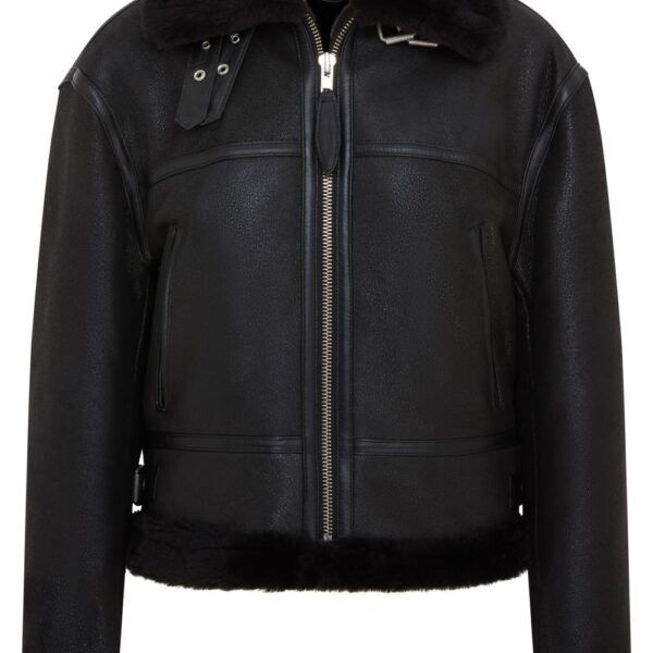 Infinity Leather Women's Bomber B3 Sheepskin Jacket -Akiak in Black | Size: Large