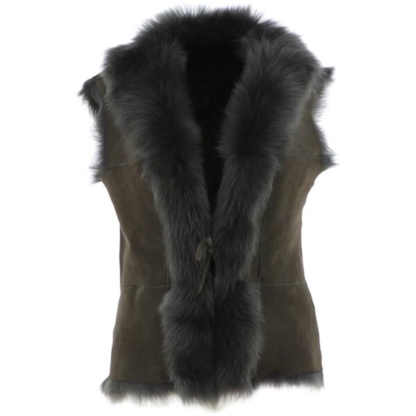 Ashwood Leather Women's 'Kashmina' Reversible Toscana Real Sheepskin Suede Leather Gilet in Green | Size: 10