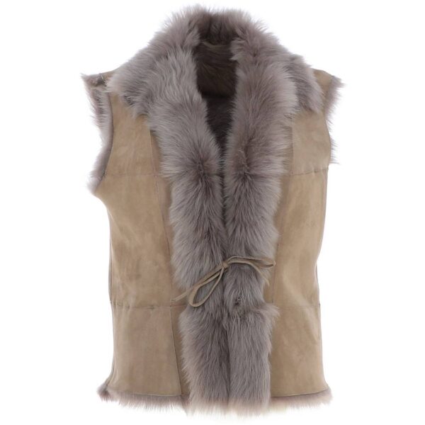 Ashwood Leather Women's 'Kashmina' Reversible Toscana Real Sheepskin Suede Leather Gilet in Nude | Size: 8