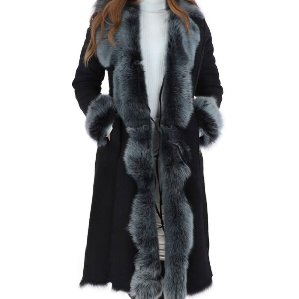 Ashwood Leather Women's 'Alaska' Long Length Toscana Suede Leather Coat in Black | Size: 16