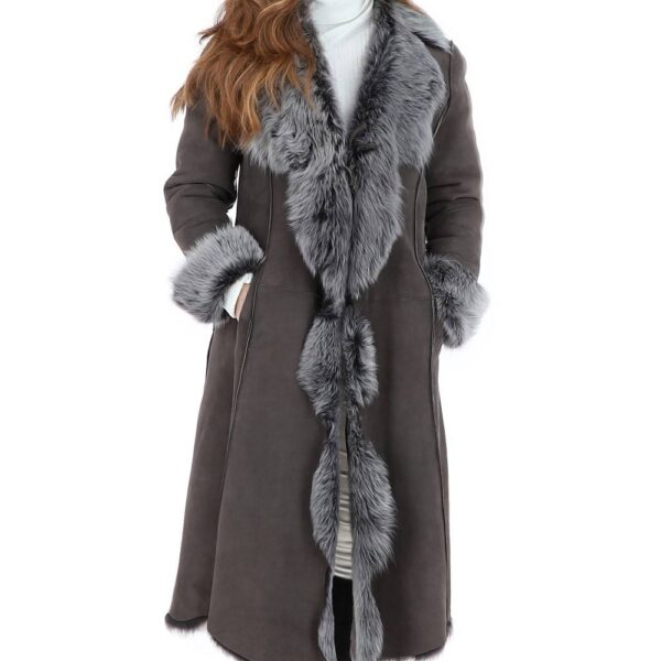 Ashwood Leather Women's 'Alaska' Long Length Toscana Suede Leather Coat in Grey | Size: 12