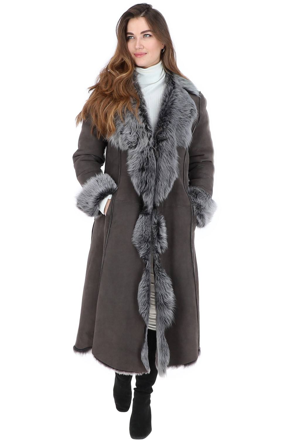 Ashwood Leather Women's 'Alaska' Long Length Toscana Suede Leather Coat in Grey | Size: 12