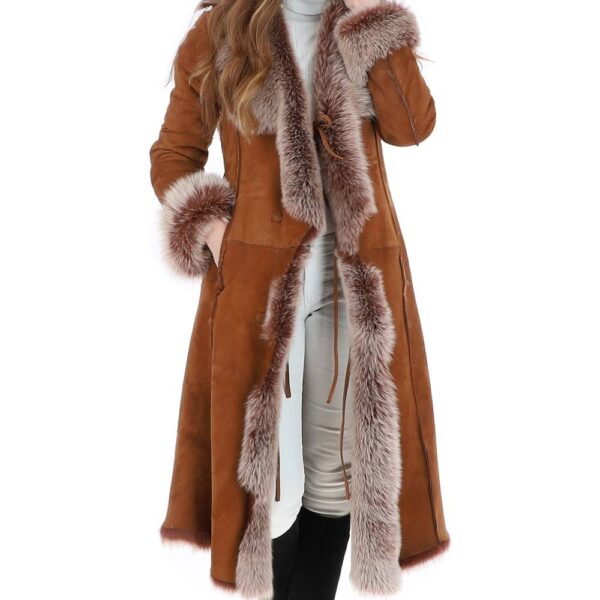Ashwood Leather Women's 'Alaska' Long Length Toscana Suede Leather Coat in Tan | Size: 20