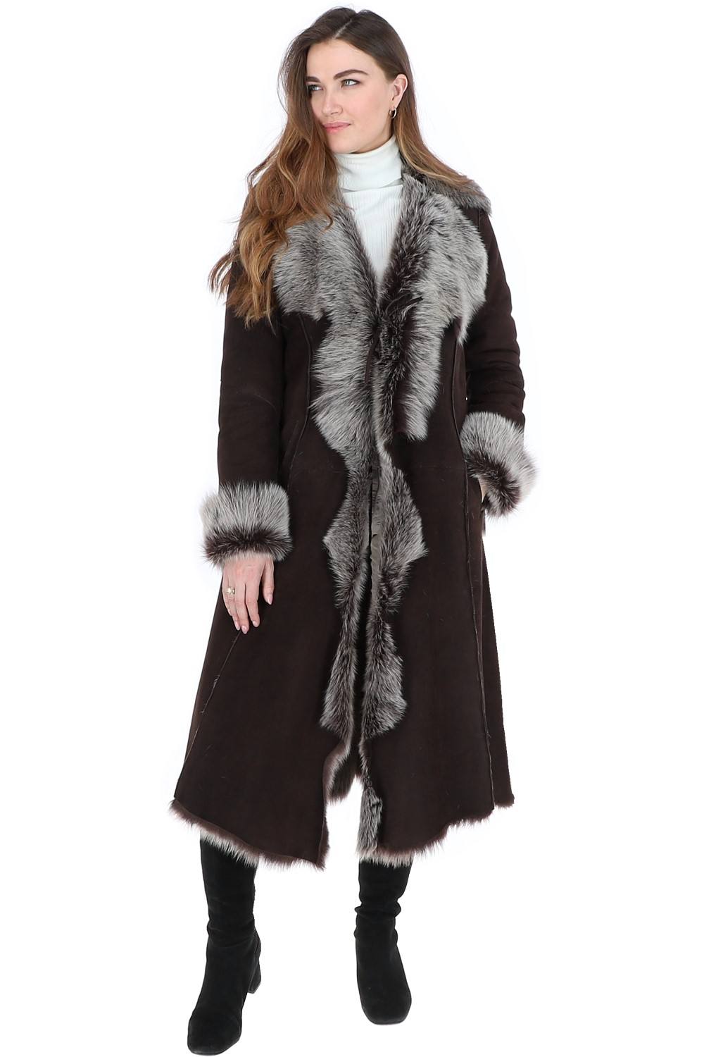 Ashwood Leather Women's 'Alaska' Long Length Toscana Suede Leather Coat in Brown | Size: 18