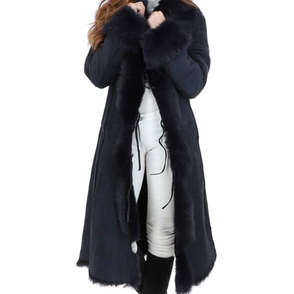 Ashwood Leather Women's 'Alaska' Long Length Toscana Suede Leather Coat in Navy | Size: 8