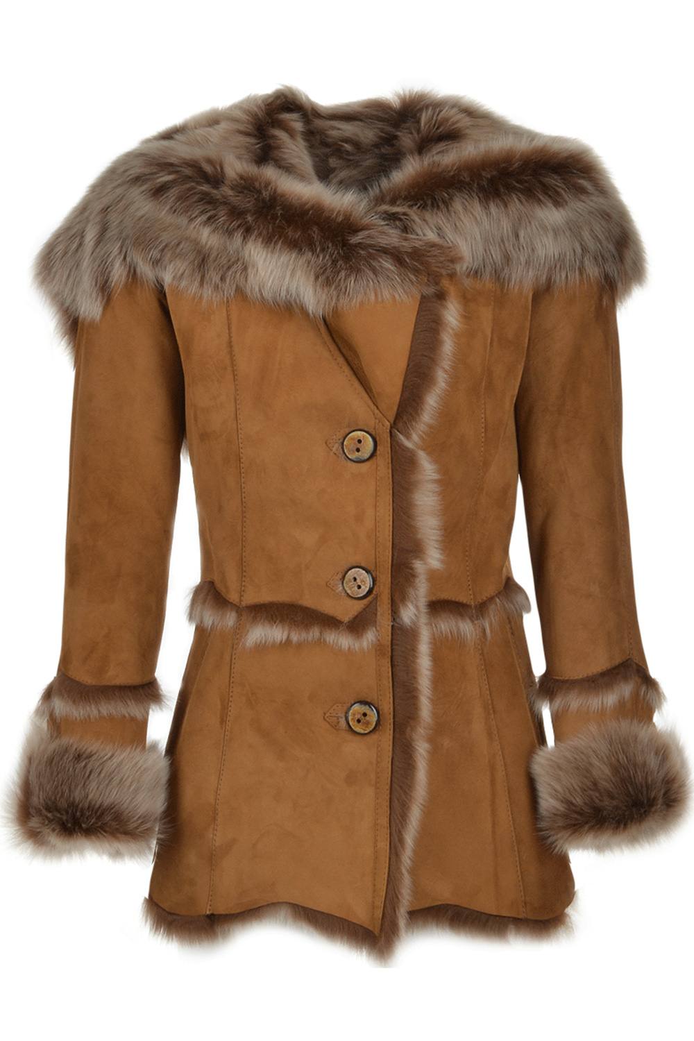 Ashwood Leather Women's 'Muna' Toscana Long Haired Shearling Jacket With Large Hood in Tan | Size: 12