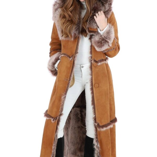 Ashwood Leather Women's 'Sophia' Long Length Sheepskin Coat in Tan | Size: 8