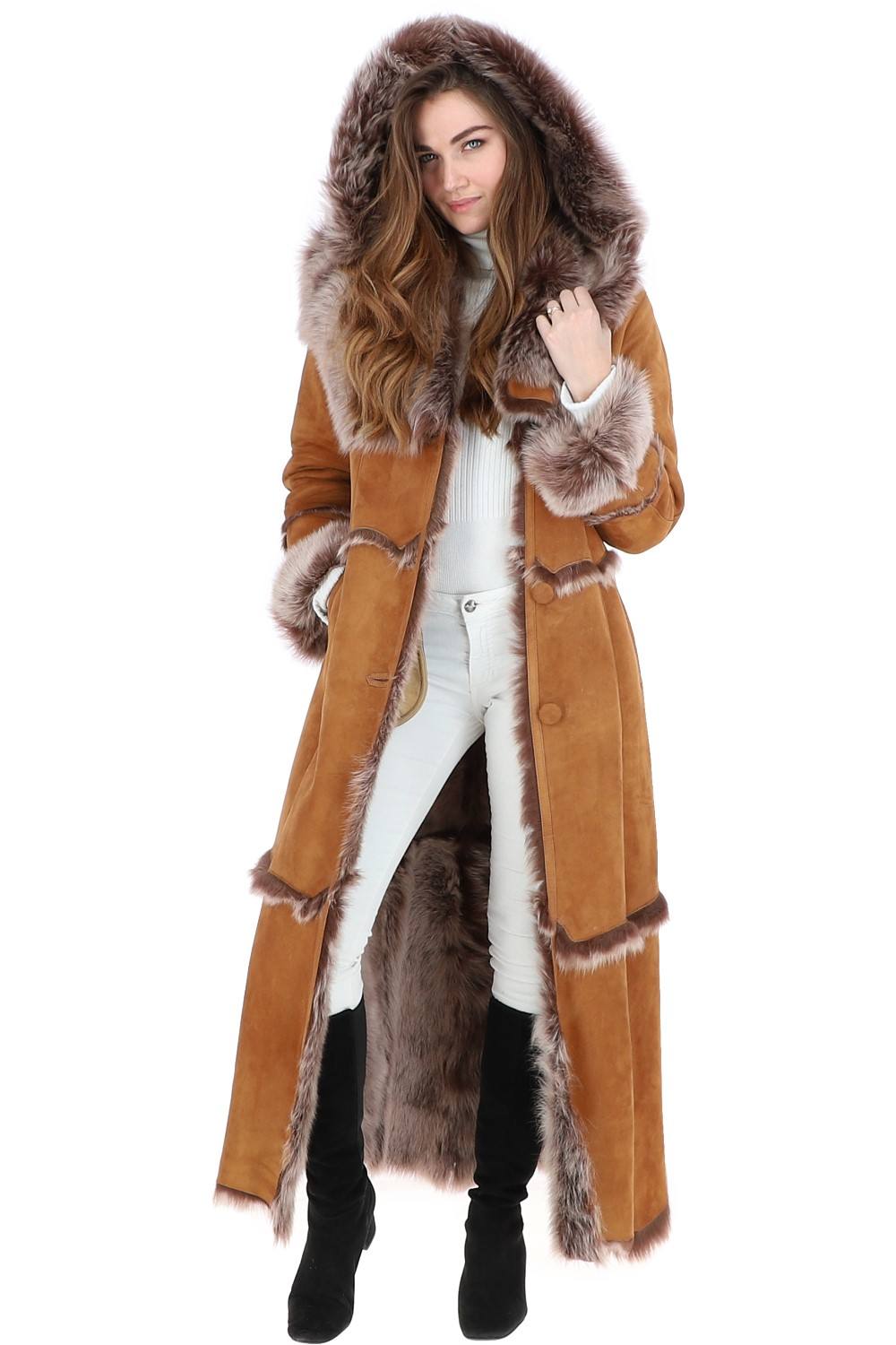 Ashwood Leather Women's 'Sophia' Long Length Sheepskin Coat in Tan | Size: 8