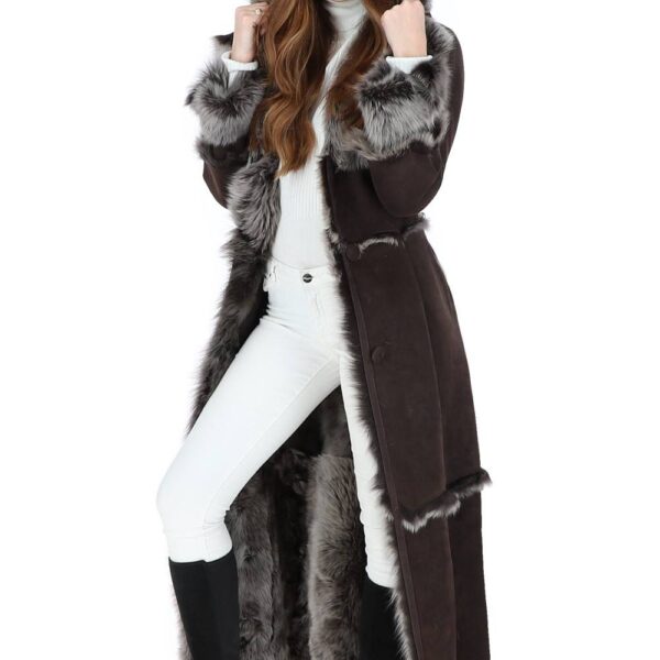 Ashwood Leather Women's 'Sophia' Long Length Sheepskin Coat in Brown | Size: 8