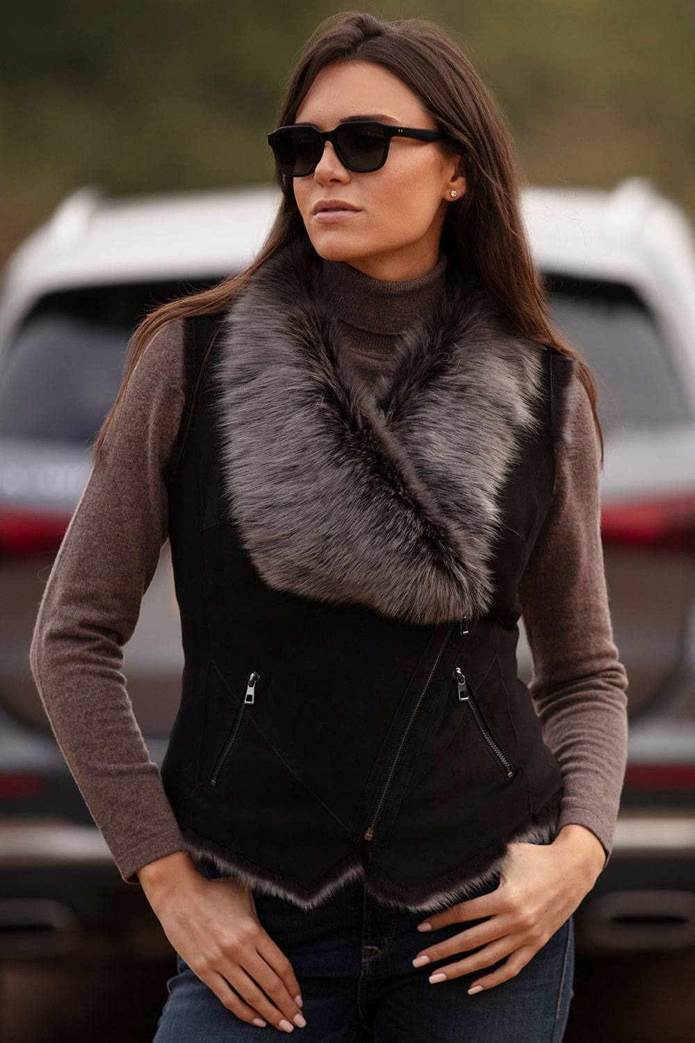 Ashwood Leather Women's 'Kimi' Toscana Suede Leather Biker Gilet Jacket in Black | Size: 10