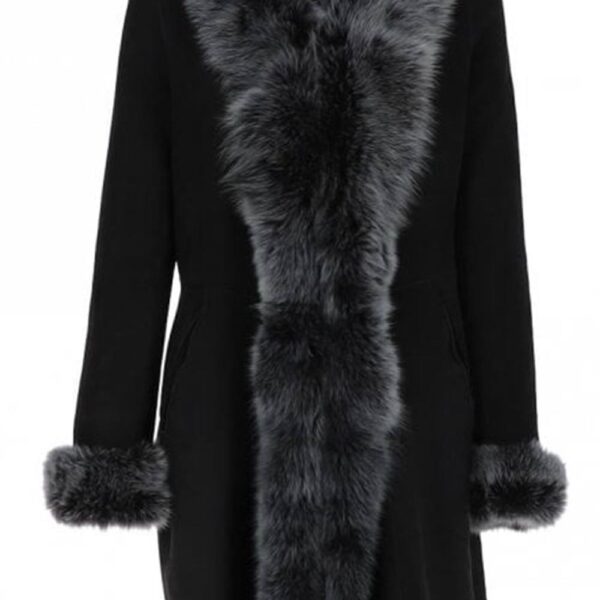 Ashwood Leather Women's Three Quarter Length Toscana Suede Leather Coat in Black | Size: 8