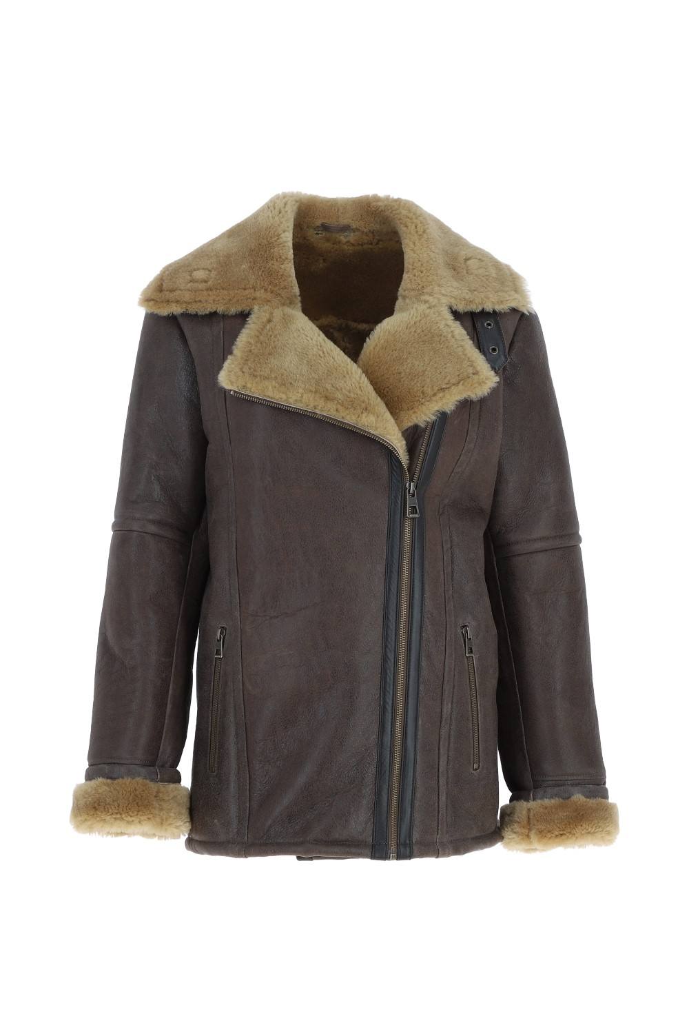 Ashwood Leather Women's Oversized Sheepskin Aviator Jacket in Camel | Size: 14