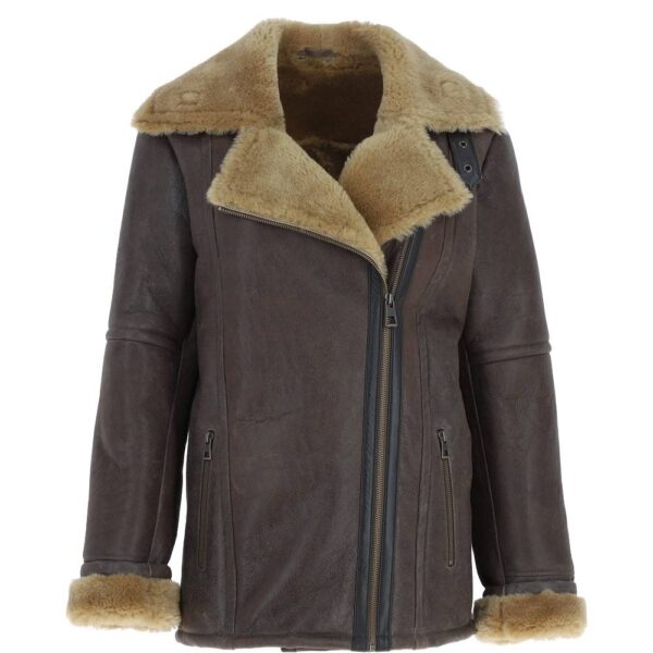 Ashwood Leather Women's Oversized Sheepskin Aviator Jacket in Camel | Size: 16