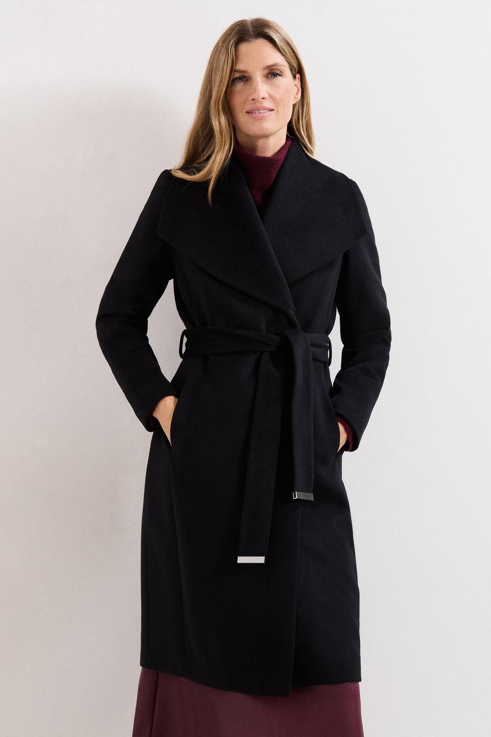 Phase Eight Women's Nicci Belted Wool Coat in Black | Size: 24
