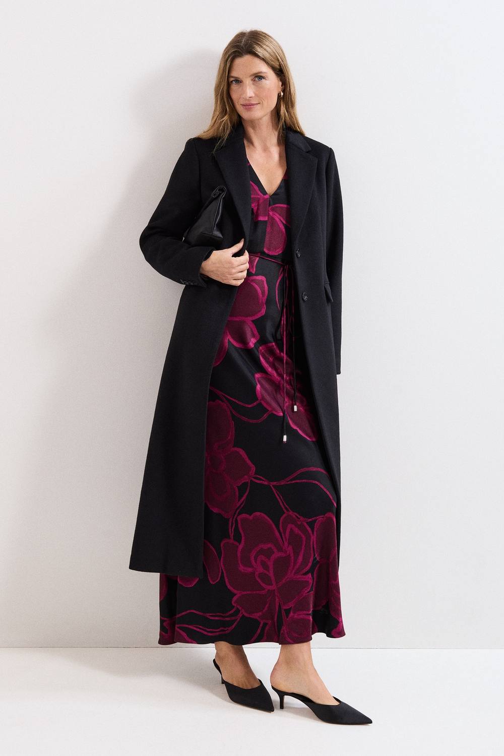 Phase Eight Women's Lydia Long Wool Coat in Black | Size: 14